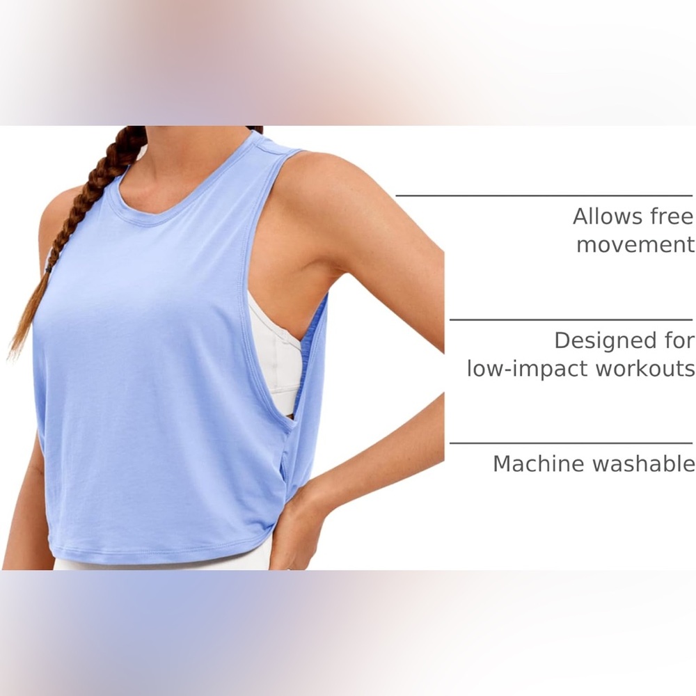 CRZ YOGA Pima Cotton Large Armhole Tank Tops Periwinkle Purple Size Medium - Picture 9 of 11